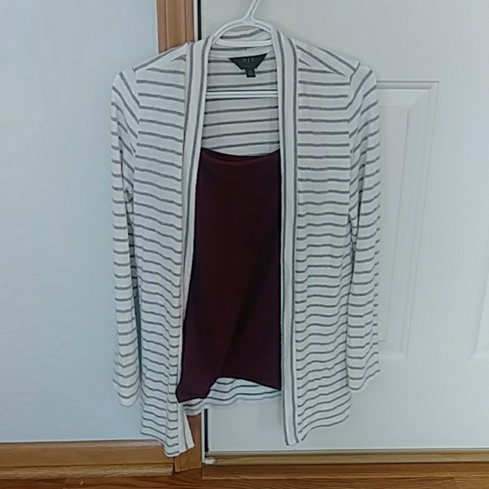 NWOT Stitchfix white and gray striped cardigan.